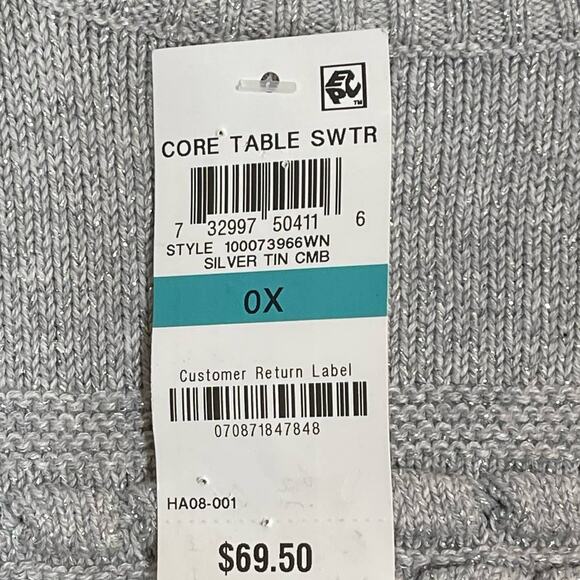 NEW Charter Club Metallic Bi-color Sweater Silver Tin Black Women's Plus Size 0X - Picture 9 of 10